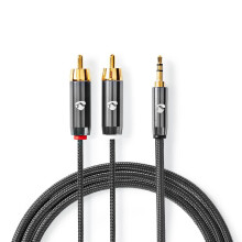 Stereo Audio Cable | 3.5 mm Male | 2x RCA Male | Gold Plated | 1.00 m | Round | Gray / Gray With Metal | Carton with covered window