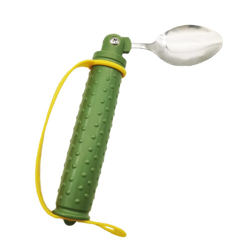 Adaptive Eating Spoon with Adjustable Angle and Secure Silicone Strap for Parkinson's Elderly Adults