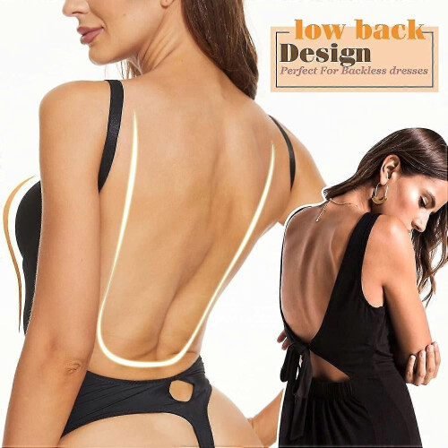(Black, 2XL) Backless Push-Up Bodysuit Thong 2