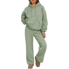 Women's two-piece tracksuit set: oversized hoodie sweatshirt and jogging pants light gray XXXL New Arrival