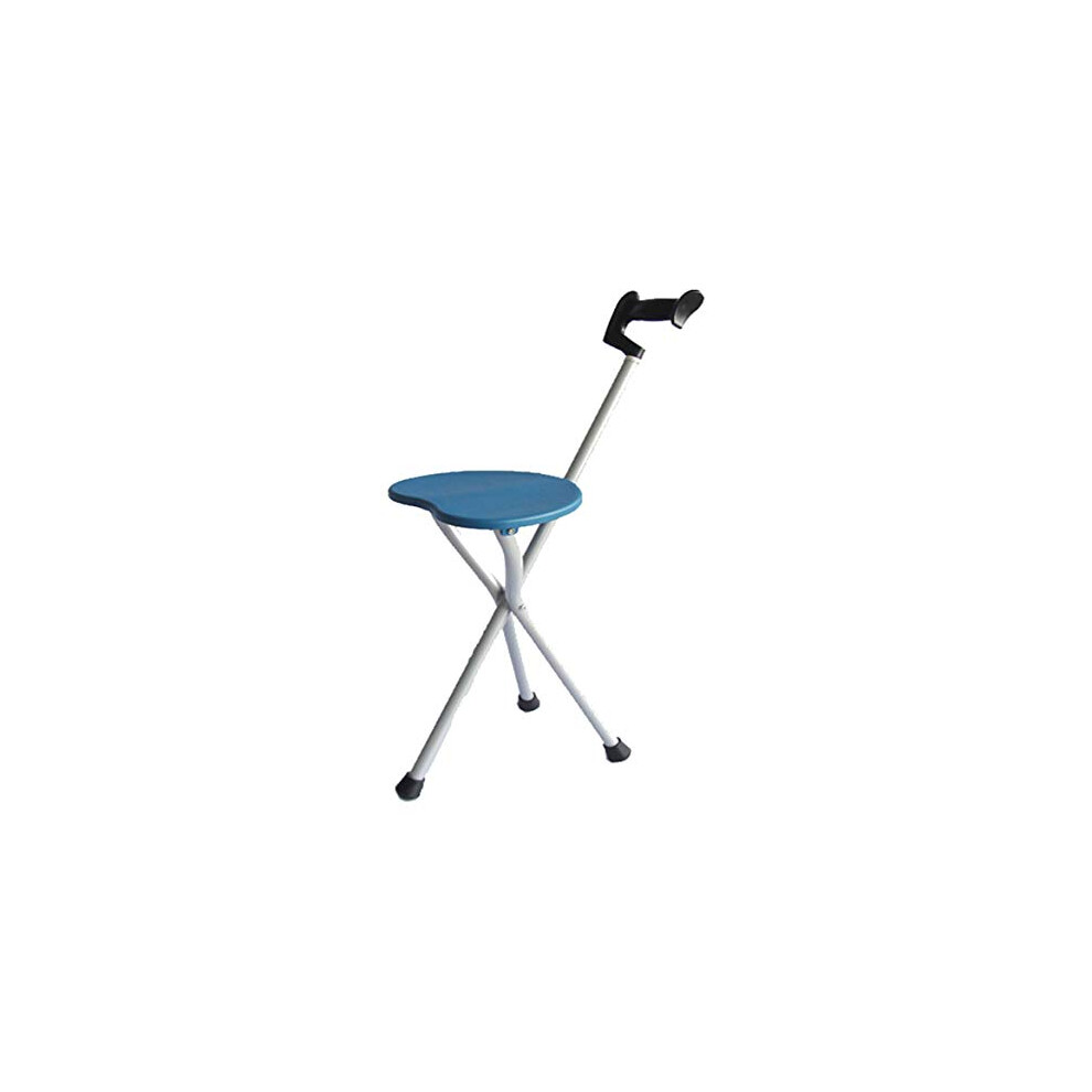 Blue Folding Walking Cane With Seat, Adjustable Height Walking Stick, Ergonomic Grip, Lightweight Travel Chair For Elderly
