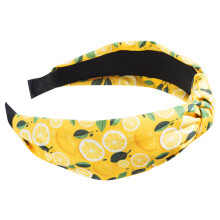 Colorful Fabric Knotted Hairband With Fruit Pattern Wide-Yellow