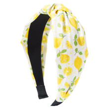 Colorful Fabric Knotted Hairband With Fruit Pattern Wide-White