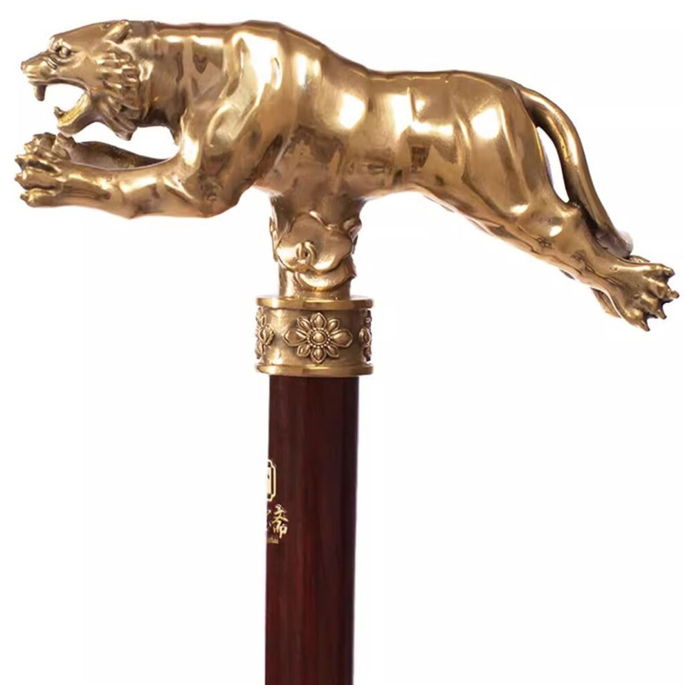 Golden Adjustable Walking Cane For Elderly With Handcarved Tiger Head, Nonslip Grip, Lightweight 96Cm