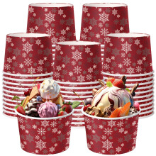 60 Pcs 9 oz Christmas Paper Bowls Red Snowflake Design Disposable Holiday Snack Bowls for Parties