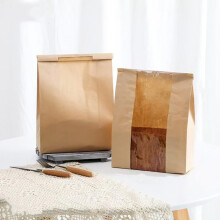 50Pcs Kraft Paper Bread Bags with Clear Window and Seal Stickers for Homemade Bread Storage (Medium)