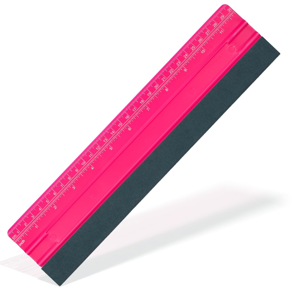 Vinyl Wrap Squeegee With Felt Edge, 30Cm Ruler For Bubble Window Tint And Decal Application (Pink) Pink 9330225139812