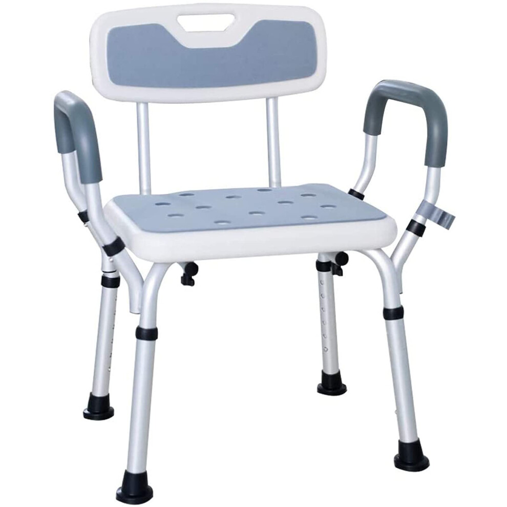 Adjustable Aluminum Shower Chair with Backrest and Handrail, NonSlip Height Adjustable Bath Seat for Elderly