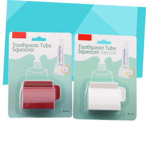 Automatic Toothpaste Dispenser and Squeezer Red, Waste Saving Durable Plastic for Bathroom Use 2
