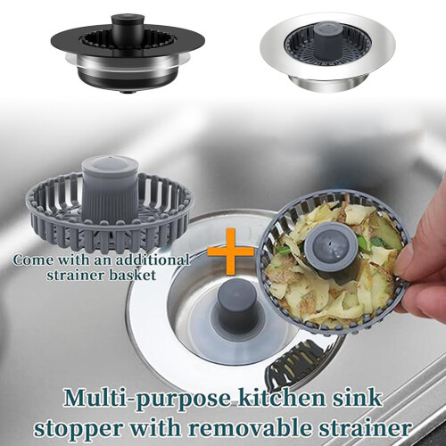 Sink Drain Strainer Basket Drain Plug Push Type Bounce-black 1 2