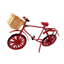 Miniature Red Bike with Basket - Dollhouse Garden Accessory