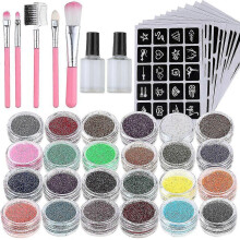 Glitter Tattoo Kit: 24 Glitter Tubes, 125 Stencils, Glue & Brushes, Kids Temporary Tattoos