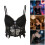 Womens Spaghetti Strap Sheer Lace Corset Bustier Top-Black S 4