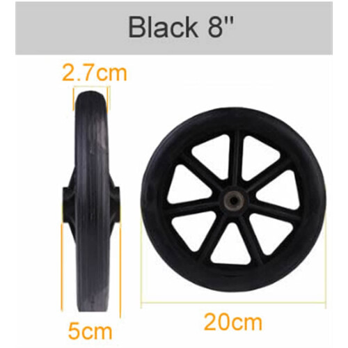 8 Inch Black Wheelchair Caster Wheel Replacement Solid Flat  Front Tire Durable Wear Resistant 1