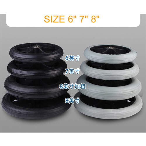 8 Inch Black Wheelchair Caster Wheel Replacement Solid Flat  Front Tire Durable Wear Resistant 2