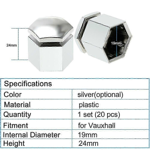 20 cache-écrous chromés argentés de 19 mm pour Vauxhall/Opel 2