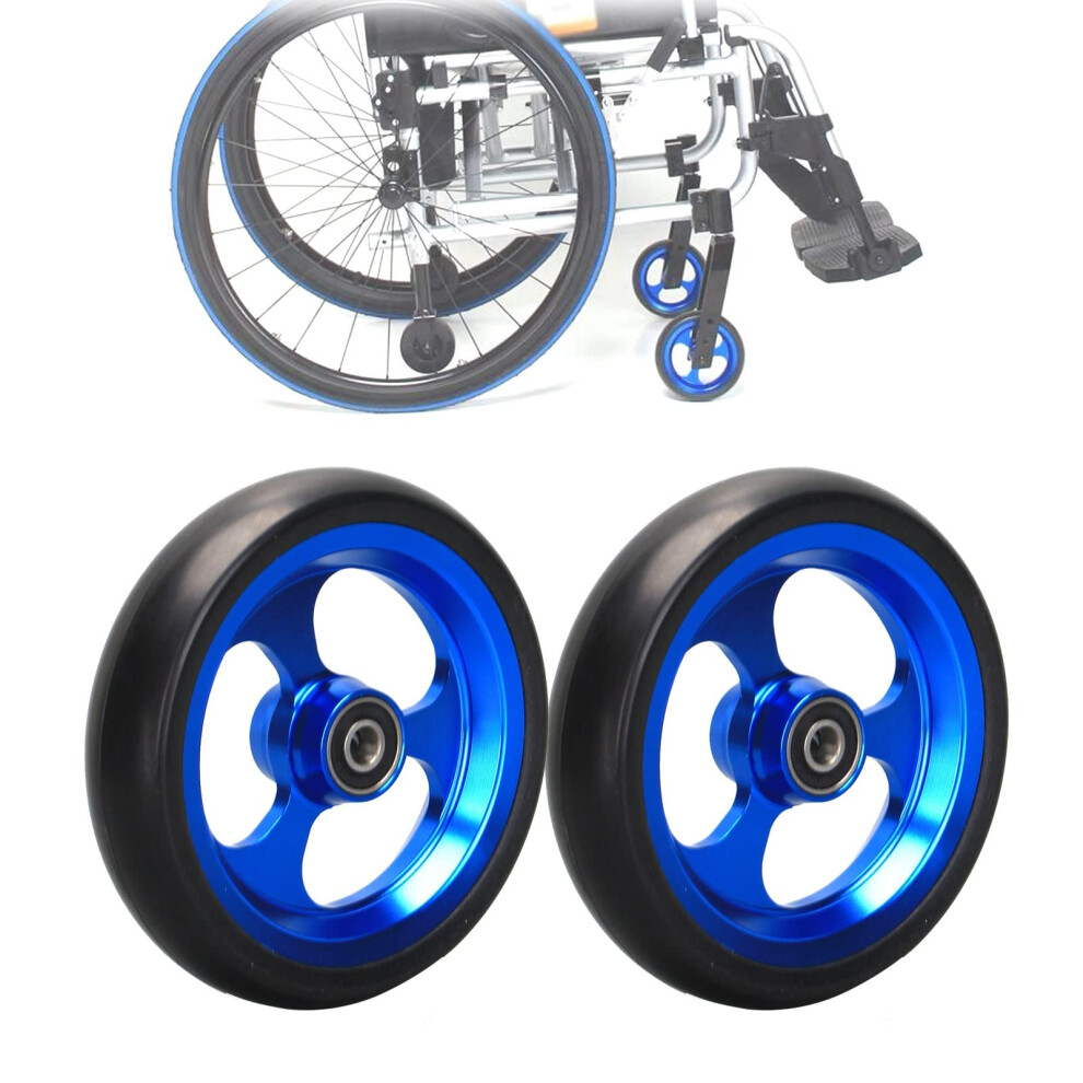 Blue 4 Inch Wheelchair Front Wheels Pair, Solid Polyurethane Casters With Aluminum Alloy Hub, Smooth Rolling Performance,