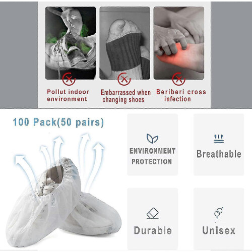 100 Pairs Disposable Shoe Covers, Non-Slip White Boot Covers 2