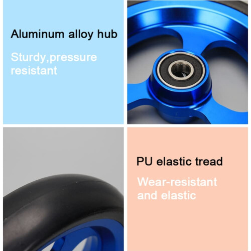 4 Inch Wheelchair Front Wheels Pair, Solid Polyurethane Casters with Aluminum Alloy Hub, Smooth Rolling Performance, Blue 1