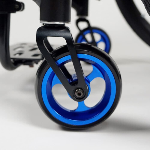 4 Inch Wheelchair Front Wheels Pair, Solid Polyurethane Casters with Aluminum Alloy Hub, Smooth Rolling Performance, Blue 2