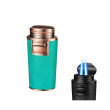 Butane Torch Lighter Windproof Dual Flame Refillable Adjustable Flame for Camping Travel Green
