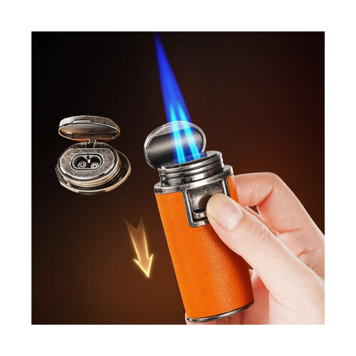 Butane Torch Lighter Windproof Dual Flame Refillable Adjustable Flame for Camping Travel Green 1