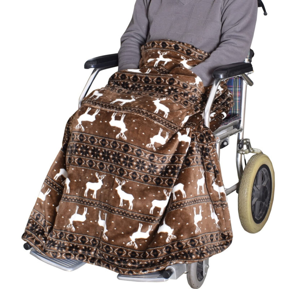Warm Fleece Wheelchair Lap Blanket with Pockets, Soft Plush Warmth, Machine Washable Leg Cover