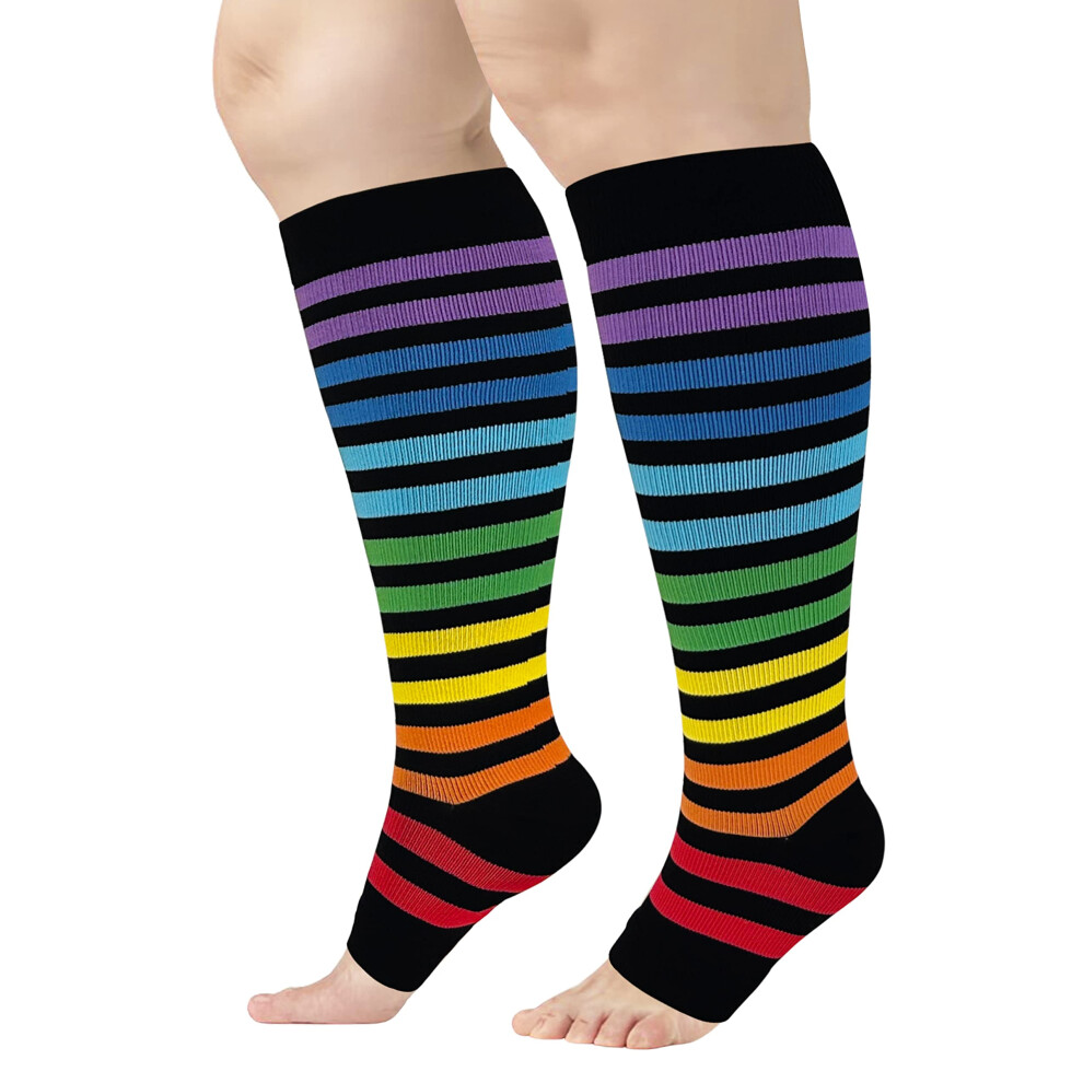 Plus Size Wide Calf Open Toe Compression Socks for Women 2030mmHg Knee  Support for Varicose Veins