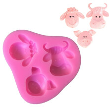 Pig Sheep Cow Head Silicone Mold Chocolate Fondant Cake Decorating Tool(Pink)