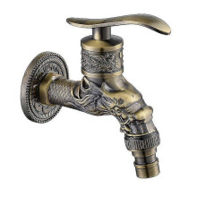 Vintage Brass Wall Mounted Faucet, G1/2" Outdoor Garden Faucet, Antique Brass Faucet, Vintage Wall Mounted Faucet, Dragon Carved Antique Brass Faucet