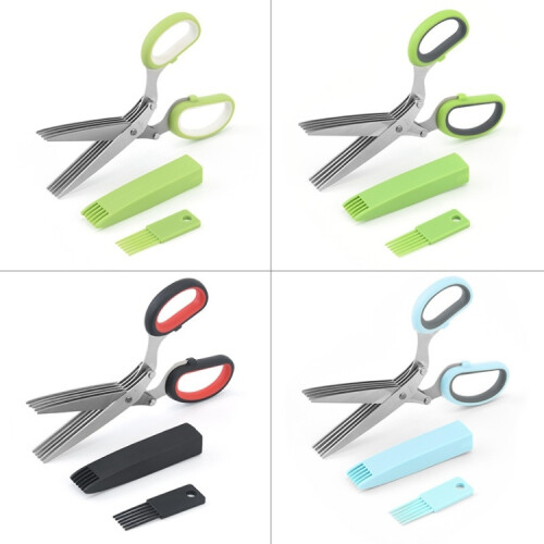 Five-Layer Vegetable Scissors Office Shredding Stainless Steel Scissors(Blue Gray) 1