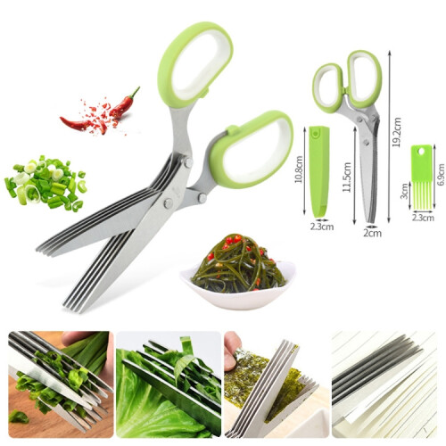 Five-Layer Vegetable Scissors Office Shredding Stainless Steel Scissors(Blue Gray) 2