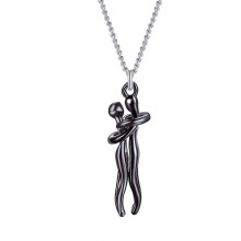 (Black) Men Women Chain Necklace Cross Pendant Couple Love Hug Dance Gift