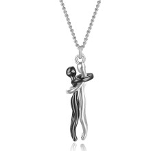 (Black Silver) Men Women Chain Necklace Cross Pendant Couple Love Hug Dance Gift