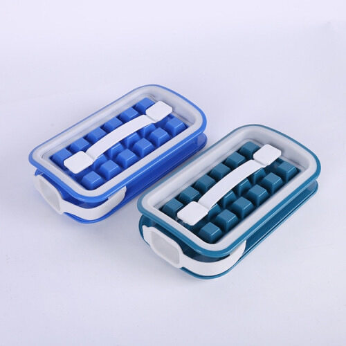 Folding Ice Tray Home Curling Storage Box Ice Cube Mold,Style: Rectangle  Blue 1