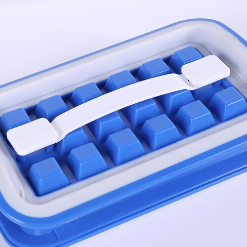 Folding Ice Tray Home Curling Storage Box Ice Cube Mold,Style: Rectangle  Blue 2