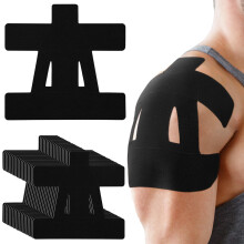 20 Count Precut Kinesiology Tape for Shoulder Pain Relief Waterproof Elastic Support Black