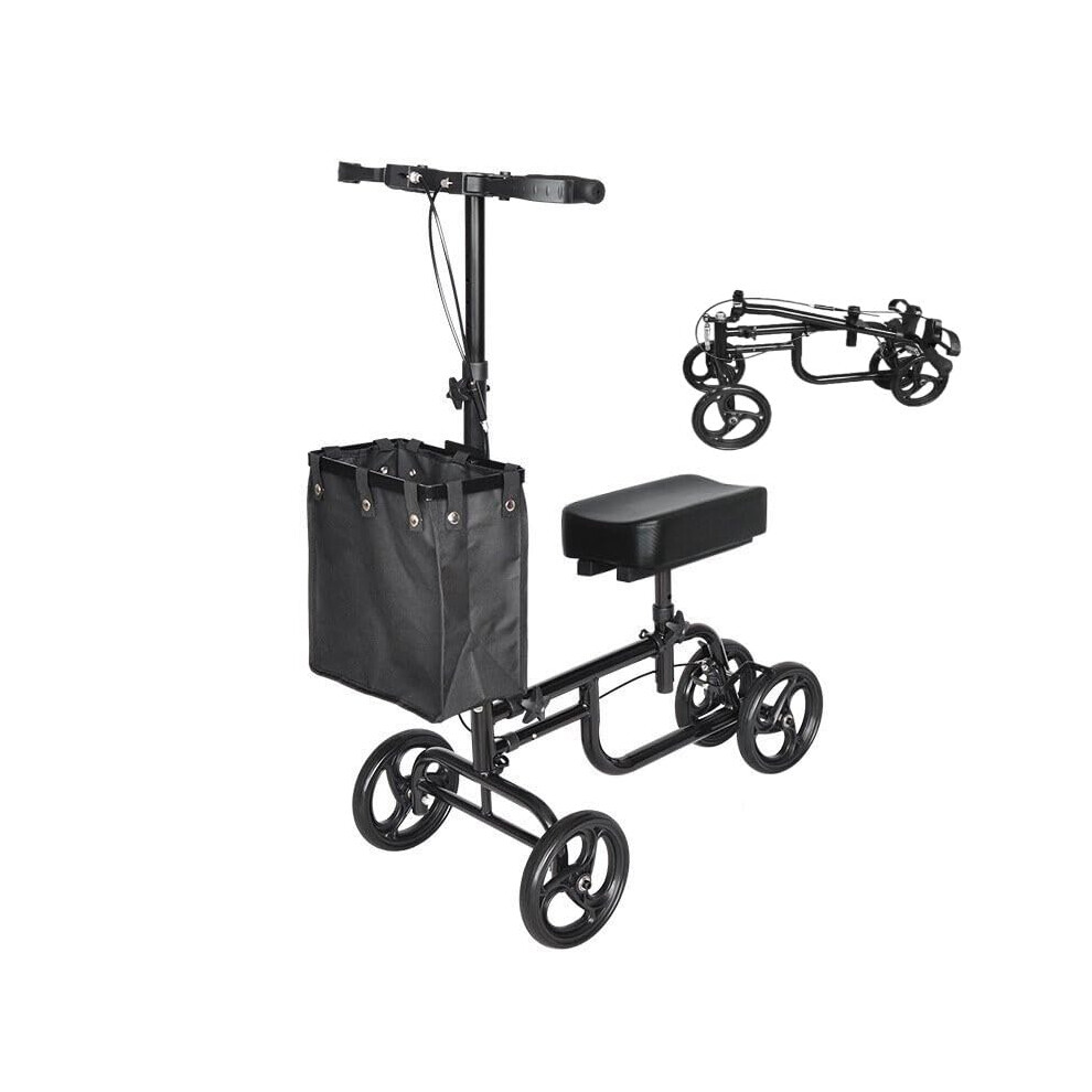 Foldable Adjustable Knee Walker Scooter for Leg and Foot Injuries with Dual Brakes and Storage Bag