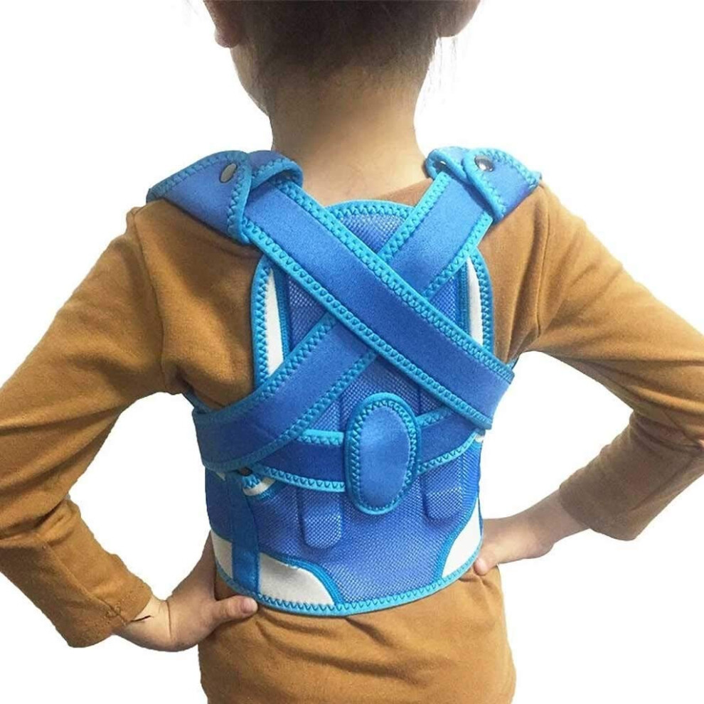 Blue Kids Posture Corrector Adjustable Magnetic Back Support Brace For Spine Alignment And Humpback Prevention Large