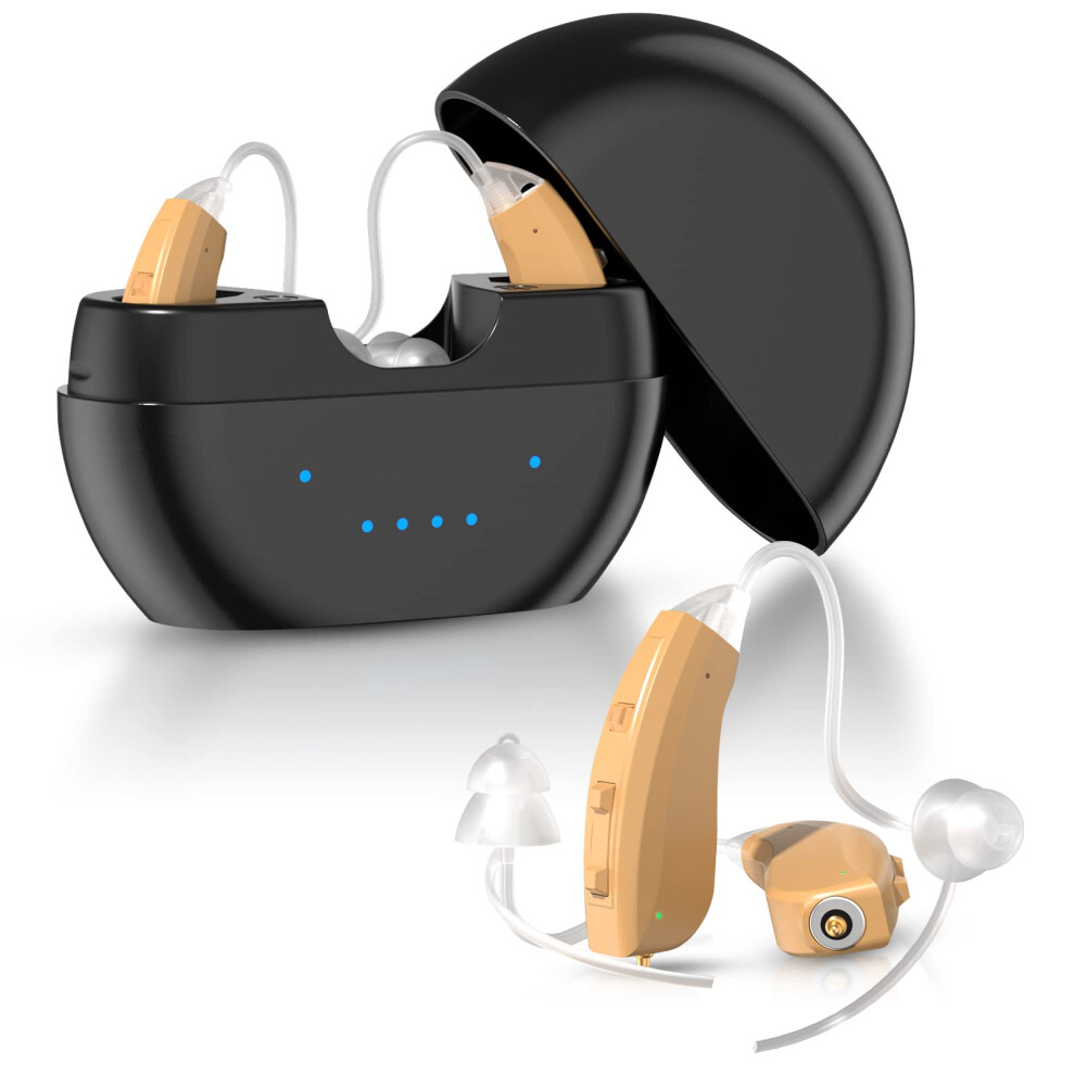Rechargeable Hearing Aids for Seniors with Digital Noise Cancelling, Invisible BehindâEar Amplifier with Charging Box