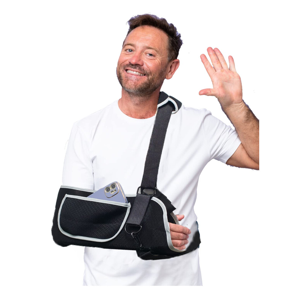 Shoulder Sling Immobilizer for Rotator Cuff Injury, Adjustable Arm Sling with Dual Pockets and Breathable Padding (M)