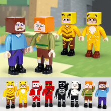 8 PCS Pixel Figures Building Blocks Ocelot Steve Alex Characters Christmas Gift for Boys & Girls