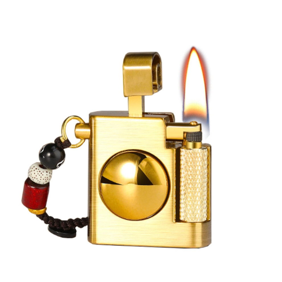 Gold Vintage Kerosene Lighter for Men, Slide Ignition Reusable Metal Body, Soft Flame Keychain Gift