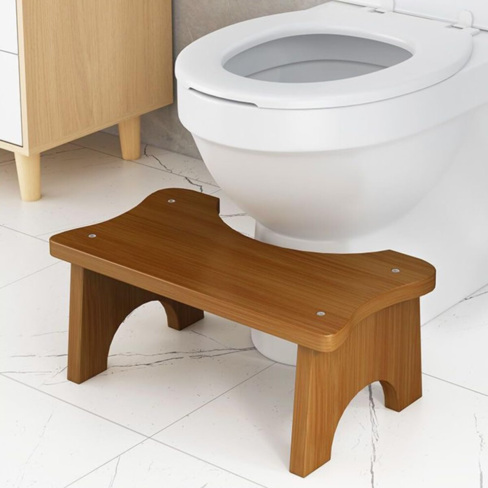 Bamboo Toilet Stool for Adults, Ergonomic Squat Posture UShaped Footrest, NonSlip Stable Base, Walnut Finish