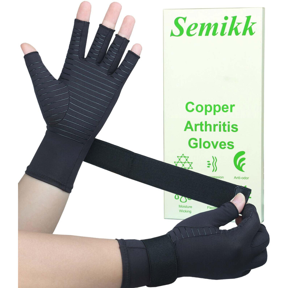 Arthritis Gloves with Adjustable Wrist Support, Fingerless Pain Relief Gloves for Typing and Carpal Tunnel (Large)