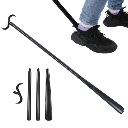 Extendable Long Handled Shoehorn and Dressing Aid Stick for Seniors, Removable 4Section Design