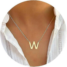 (W) Gold Initial Necklaces for Women - 14k Gold Plated Big Letter Pendant Necklaces for Women Trendy Jewelry Gifts