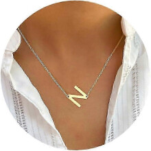(N) Gold Initial Necklaces for Women - 14k Gold Plated Big Letter Pendant Necklaces for Women Trendy Jewelry Gifts