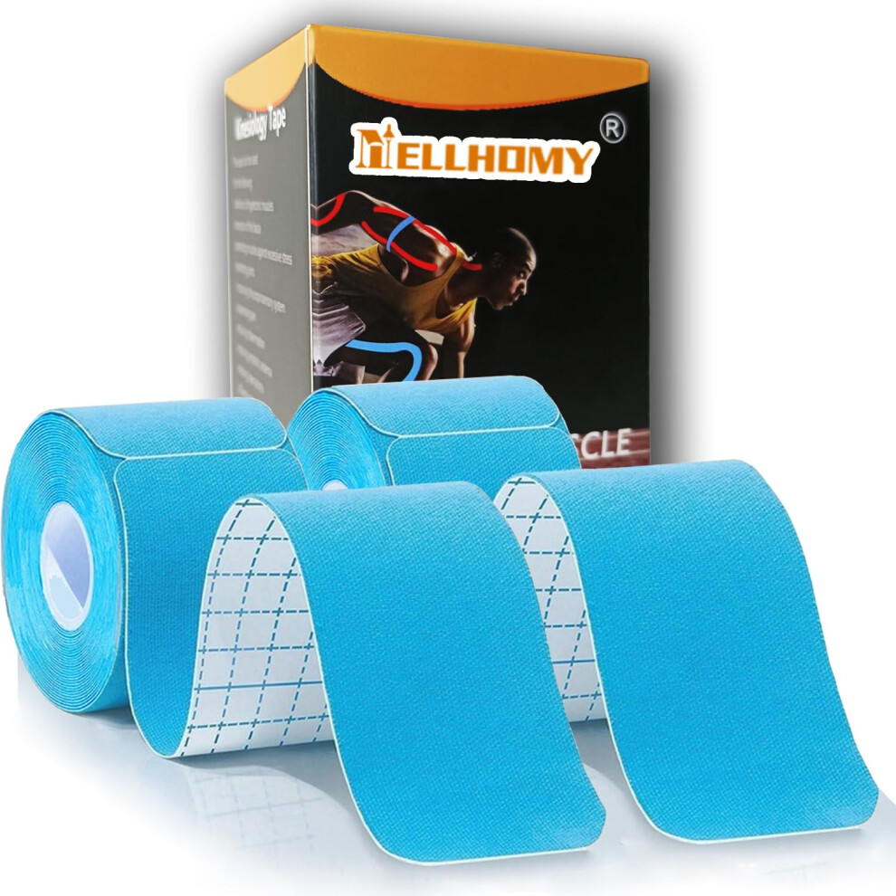 Blue Waterproof Kinesiology Tape 2 Rolls Precut Elastic Sports Tape For Knee Shoulder Pain Relief And Muscle Support