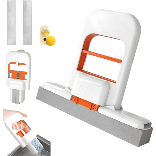 Mini Self Squeeze Sponge Mop with Foldable Compact Design for Wet and Dry Desktop Cleaning